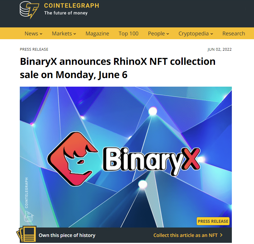 RhinoX CT Cointelegraph NFT Success Winning Marketing Strategy