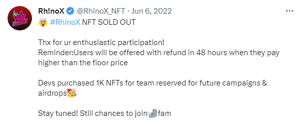 RhinoX NFT Sold Out Binance NFT Sell Out