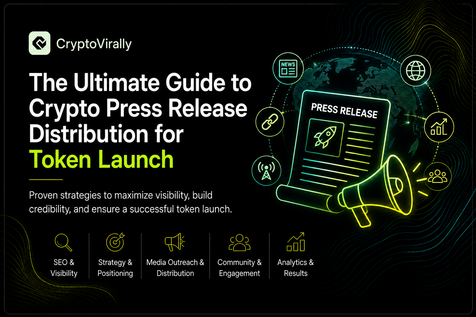 Visual representation of crypto press release distribution strategies for token launches.